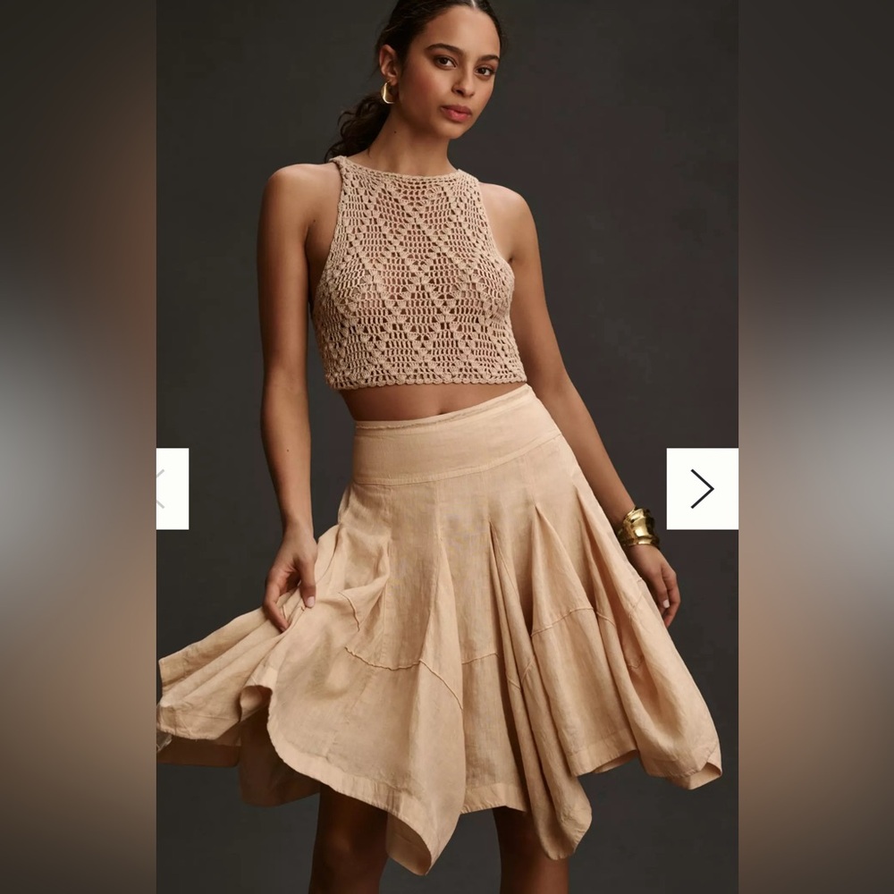 By Anthropologie Linen Godet Midi Skirt